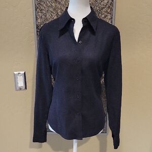 INC Classic Black Suede Button-Front Womens Shirt